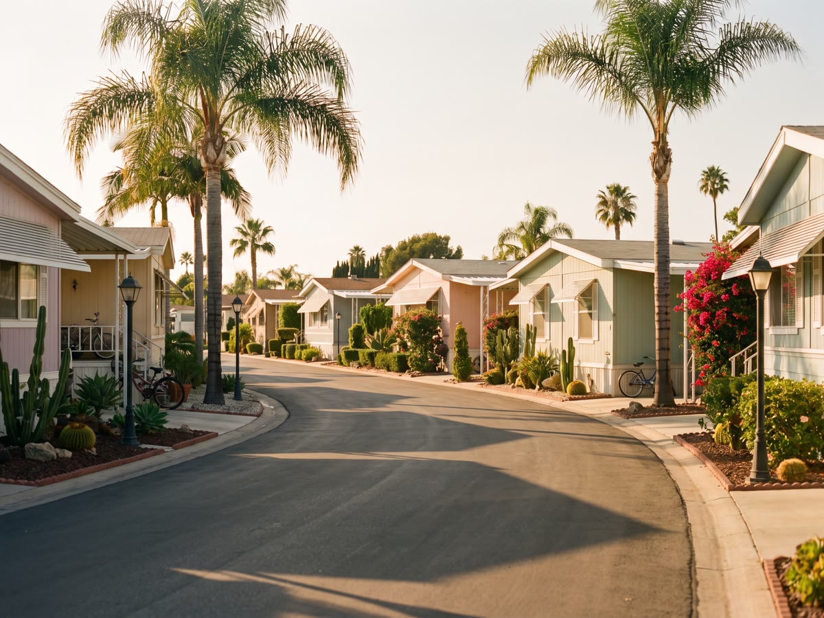 A sunny Southern California mobile-home neighborhood